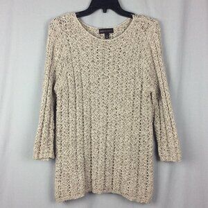 Loose Knit Crochet Sweater Tunic Coastal Poetcore Granola Cotton Khaki Medium